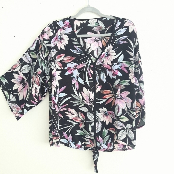 2/$35 Spense Kimono Style V-Neck Blouse Tropical Print Size M (Fits 12-1… - Picture 3 of 12